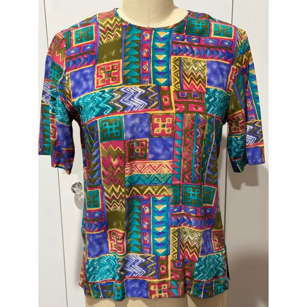 Women's Nora Noh silk blouse Size 4 Multi-color short sleeve